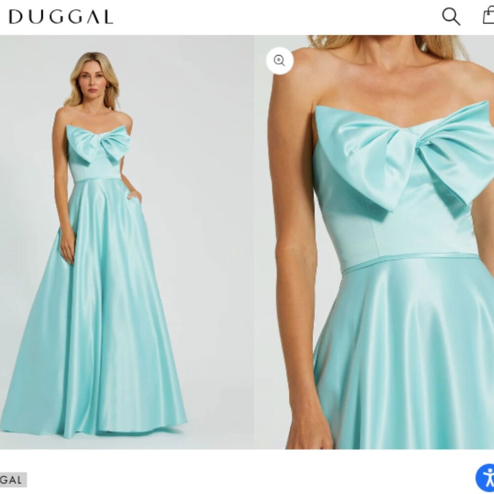 Mac Duggal 49702 Blue Strapless A-Line Bow Ballgown Sz 8 NWT